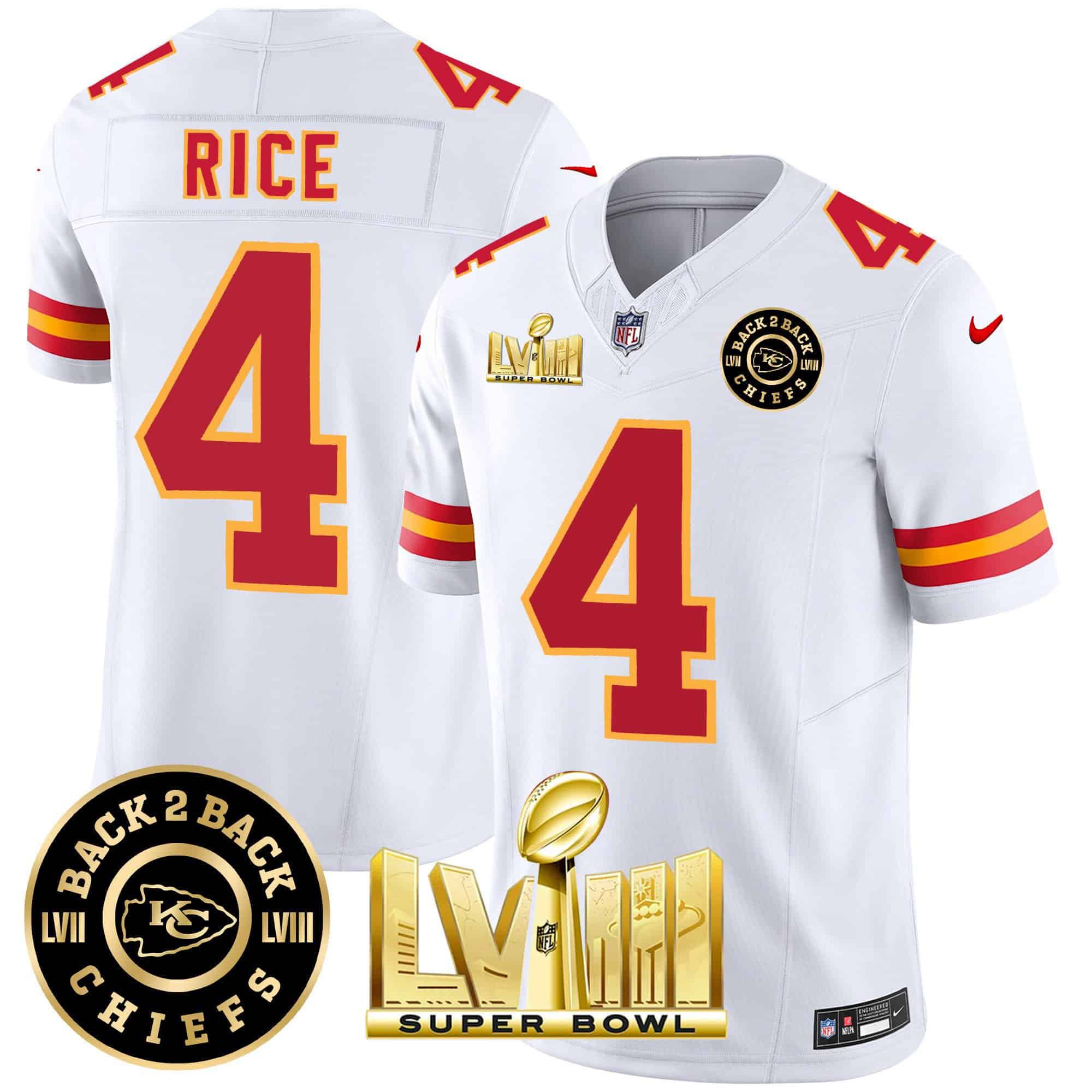Men Kansas City Chiefs #4 Rice White 2024 Nike Super Bowl LVIII & Back-2-Back Patch Vapor NFL Jersey->indianapolis colts->NFL Jersey
